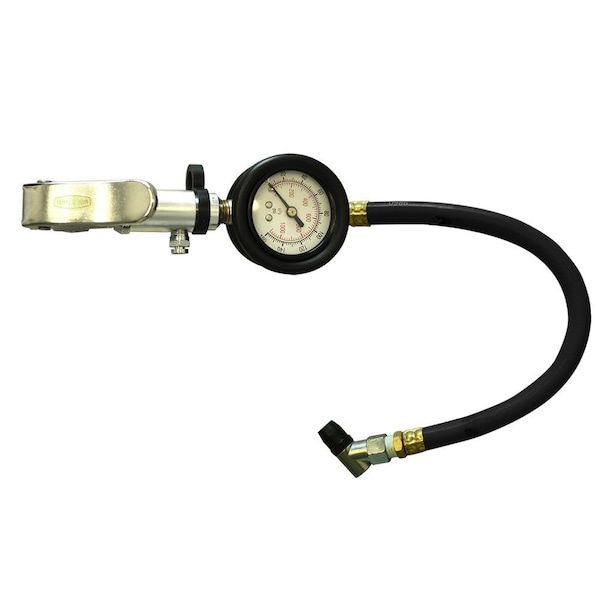Interstate Pneumatics Heavy Duty Dial Inflator 5-160 PSI w/ 12" Black Steel Braided Hose Whipend & Angle-In Tapered Chuck TF7135W - main